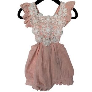 RARE EDITIONS Soft Pink Romper with Flutter Sleeves and Cute Embroidery 24 M